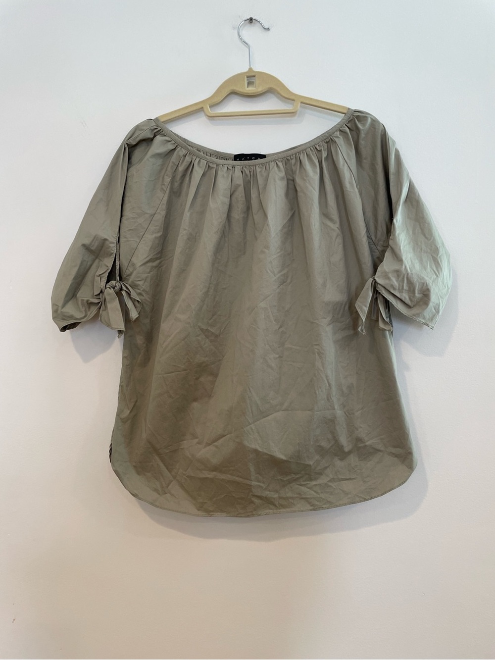 HATCH Silk Blend Sage Green Blouse Womens Small Maternity Tie Sleeve Peasant Top